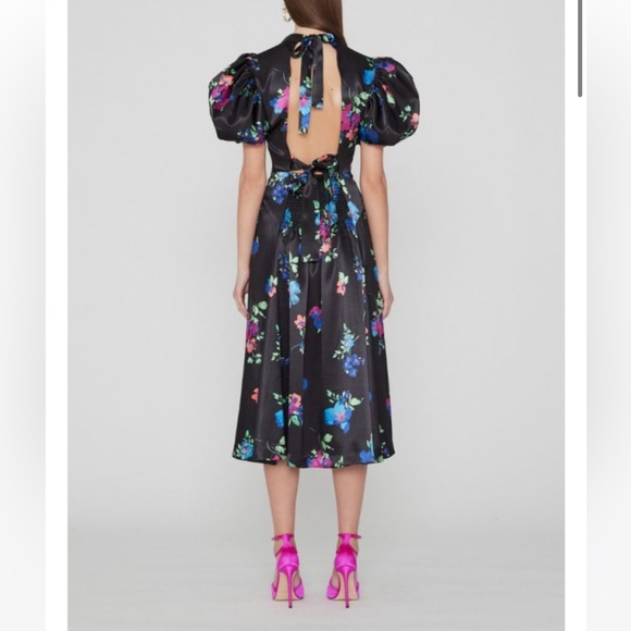 NWT ROTATE Birger Christensen Floral-Print Heavy Satin Midi-Dress - Picture 8 of 16